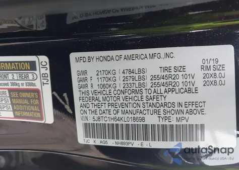 2019 Acura Rdx A-Spec Package z USA, uszkodzony, nr VIN 5J8TC1H64KL018698